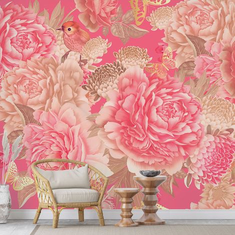 Papier peint panoramique - Fleurs Oiseaux - 130 cm x 87 cm (1/4)