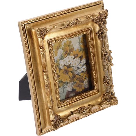 Cadre Photo Style Chic et Rétro Vintage Porte-Photo Décoratif en Résine Dorée et Portrait pour Chambre à Coucher Décoration Murale (1/5)