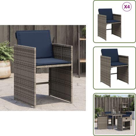 The Living Store Gartenstühle mit Kissen 4 Stk. Grau Poly Rattan - Rattanstuhl (1/5)