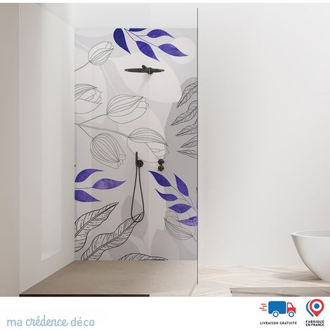 Panneau de douche : Fleurs et feuilles fines - Couleur Violet nacré 4011 - Alu composite - 100 - 245 (1/2)