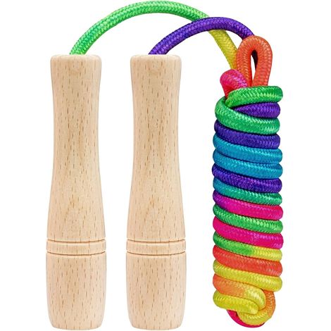 Corde à Sauter Enfant, Cordes a Sauter Reglable en Coton, avec Poignée en Bois Antidérapantes, Corde de Coton Colorée, Pour Garçon Fille Fitness Training Exercice Activités de Plein Air (1/5)