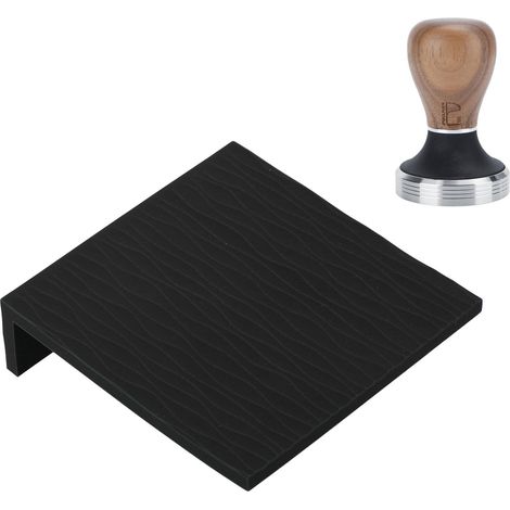 Tapis de tasseur à café en silicone, tasseur en acier inoxydable et tasseur en bois de 58 mm pour la cuisine (noir) (1/5)