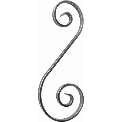 Deco Fer Forge – Volute en S inégale coupe droite – Fer forgé brut à souder – Hauteur 290mm – Largeur 120mm – Plat lisse 12x6mm