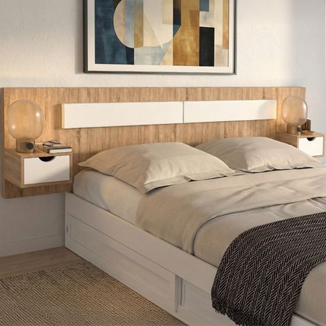 Cabecero suspendido SANTA con mesitas de noche para camas de 140, 160 y 180 cm de madera y blancas