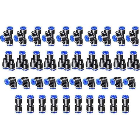 40 Stück pneumatische Anschlussstücke, 4 mm Schnellkupplungen, 4 Formen zum Abdichten von Druckluftleitungen – Typ Y/T/Gerade/Winkel
