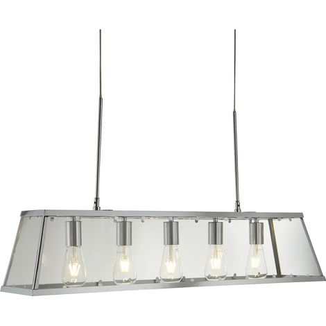 Lampadario Contemporaneo Viaggiatore Acciaio Cromo Vetro Trasparente 5 Luci E27 (1/4)