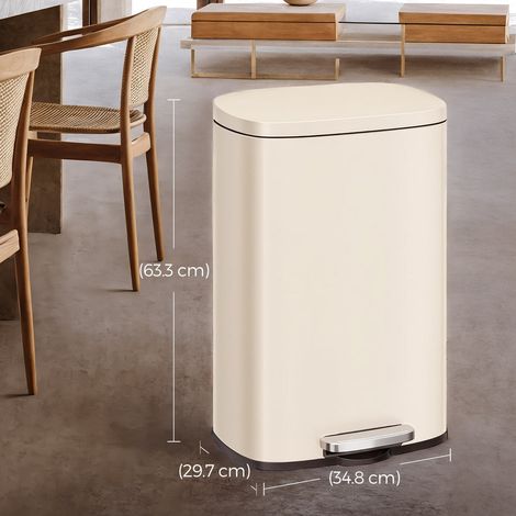 Poubelle de cuisine à pédale 43,2 x 37,1 x 63,2 cm fermeture douce design moderne anti-odeur en acier beige sable (1/2)