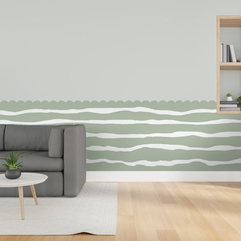 Papier peint découpé préencollé, soubassement, festonné, vert, vagues, raccordable, 83 cm X 195 cm (1/5)