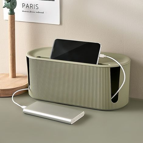 Boite de rangement pour cables, grand organiseur de bureau avec cache-rainure pour gerer les cables de television, ordinateur, routeur et console de jeux, dissimule les multiprises (vert) (1/5)