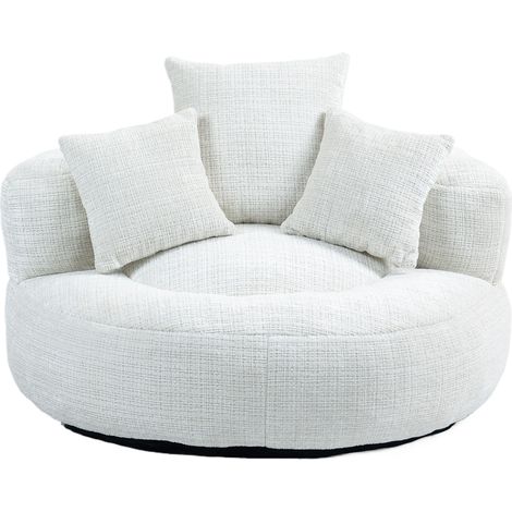 Fauteuil lounge en tissu beige, chaise lazy sofa ergonomique avec dossier enveloppant, accoudoirs courbés et assise généreuse pour salon ou chambre CHICFURN (1/5)