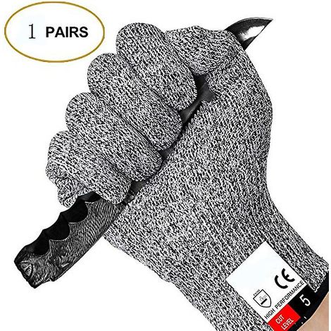 Gants gris anti-coupures - 1 paire (26 cm) - Niveau de sécurité 5 pour la cuisine, les travaux extérieurs et plus encore (1/5)