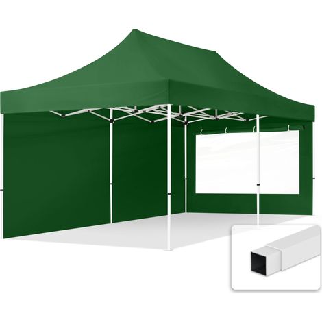 3x6m Pop Up Gazebo ECONOMY Steel 30 mm, incl. Sidewalls with Panorama Windows, dark green High Performance Polyester