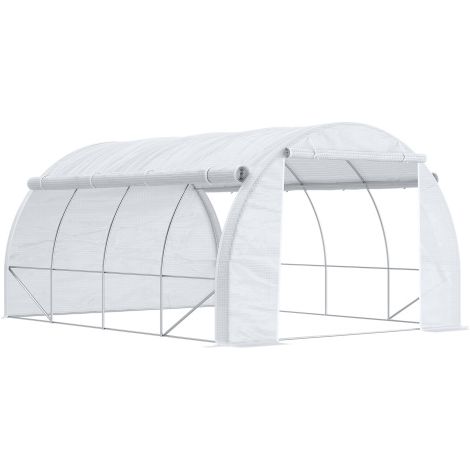 Gewächshaus Foliengewächshaus 3,97 x 3,02 x 2 m mit UV-Schutz, winddichtes Tomatenhaus mit Seitentür aus Stahl in Weiß 
On-Site