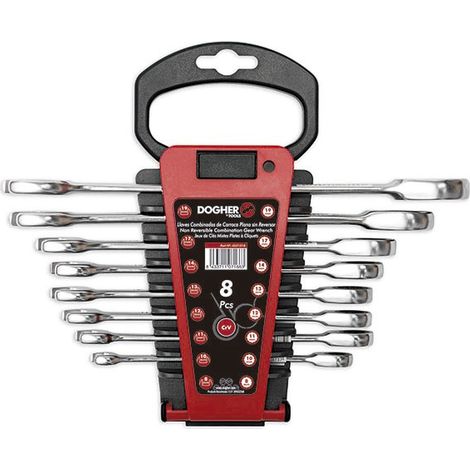 Set mit 8 Ringschlüsseln flache Ratsche ohne Rücklauf  DOGHER 4557-018
