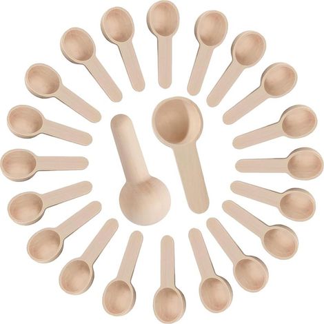 20 PCS rond cuillère en bois (6,8 2,4 cm), petite cuillère à sel, cuillère à épices en bois pour petit pot de confiture épices Sucre Miel Café thé moutarde crème glacée poudre de lait (1/5)