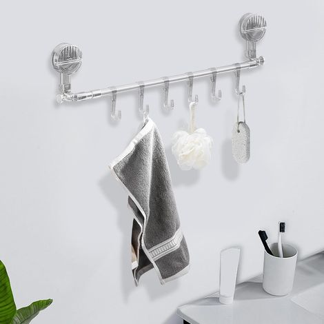 Adjustable, nail-free support, retractable suction cup drainer, no drilling required, suitable for smooth tiled and glass surfaces (transparent, 6 hooks) (1/4)