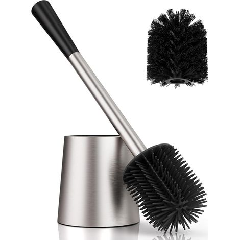 Brosse WC Ronde Argent avec 2 Têtes Remplaçables