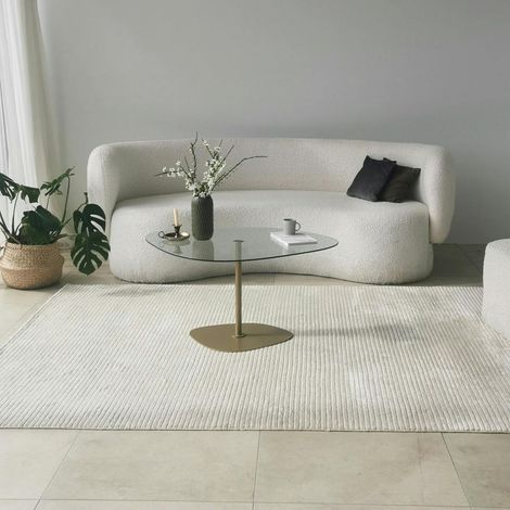 Table basse verre minimaliste forme galet et pied doré TULUM (1/5)