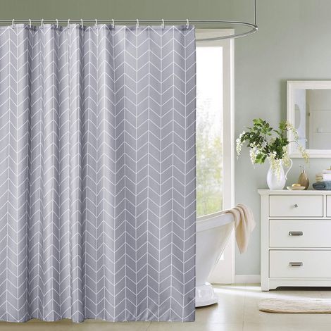 Grauer Duschvorhang 180 x 200 cm aus Polyester, schimmel- und rostbeständig, mit einer Wasserbeständigkeit bis 12 °C (1/5)