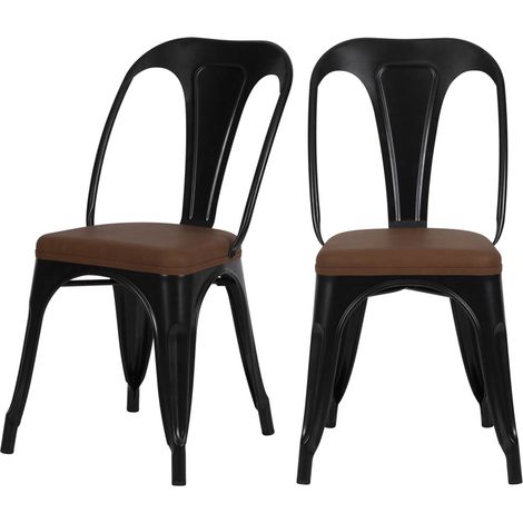 Rendez-Vous Déco – Lot de 2 chaises pliantes en métal noir et cuir synthétique marron – Hauteur d'assise 45 cm – Robuste jusqu'à 160 kg – Empilables