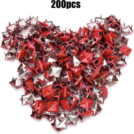 200 Rivets Carrés Métal DIY Chaussures Sacs Chapeaux Déco Accessoires 9mm Rouge Fond Jaune Pois (1/5)