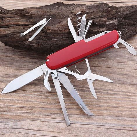 Outil multifonction, 14 fonctions, lame de couteau, ciseaux, tire-bouchon, rouge (1/4)
