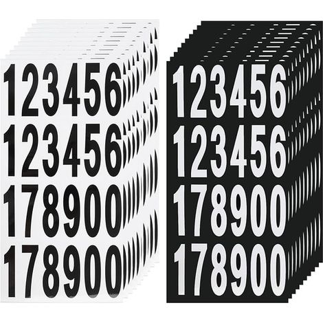 Numéros Adhésifs Réfléchissants de 7,6 cm Pour Boîte Aux Lettres, Numéros d'Adresse, Autocollants pour Poubelles, Panneaux, Voitures et Camions, Blanc + Noir (1/2)