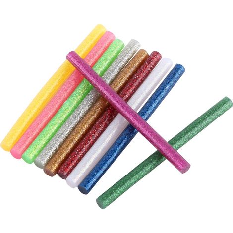 10 bâtonnets de colle à paillettes multicolores de 10 couleurs, 7100mm, 1 bâtonnet de chacune des 10 couleurs mélangées.