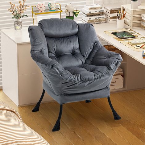 Fauteuil relax avec structure en métal et poche latérale, style simple et confortable, idéal pour la chambre, le salon ou le balcon. (1/5)