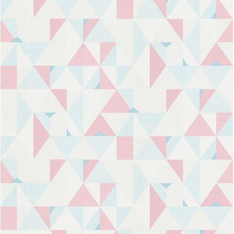 BRICOFLOR Papier Peint moderne rose, bleu et blanc  Tapisserie intisssée pour chambre, salon & plus  Papier Peint graphique et géométrique (1/3)