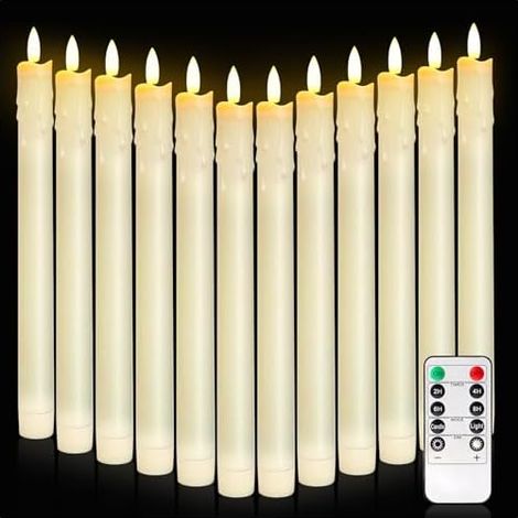 Lot De 12 Bougies LED Sans Flamme, Bougies Bâton LED Bougies Coniques Bougies Vacillantes Avec Télécommande, Bougie Flamme Vacillante, Fonctionne Avec Piles, Pour Noël, Mariage, Fête, Table [Classe én (1/5)