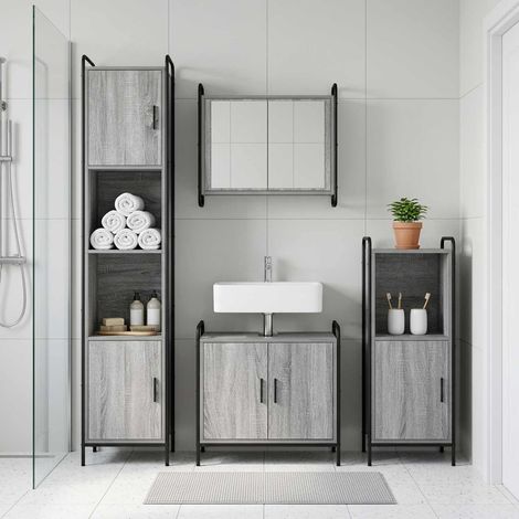 Set di Armadi da Bagno 2 pz Sonoma grigio 65,5 x 34 x 61 cm vidaXL (1/5)