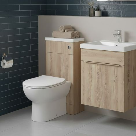 Hudson Reed Fusion Compact WC Unit with Polymarble Worktop 500mm Wide - Bleached Oak (1/4)