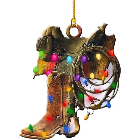 Ornement En Bois - Thème Cowboy Occidentale - Décoration De Noël Extérieure - 6 x 8 cm - Lot De 1