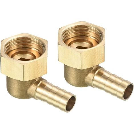 Accesorio de púas de 10 mm para manguera con rosca hembra G1/2 x 2 piezas Accesorio de codo de latón con tuerca giratoria Conector de manguera para aire Agua Combustible Neumático Oro (1/5)