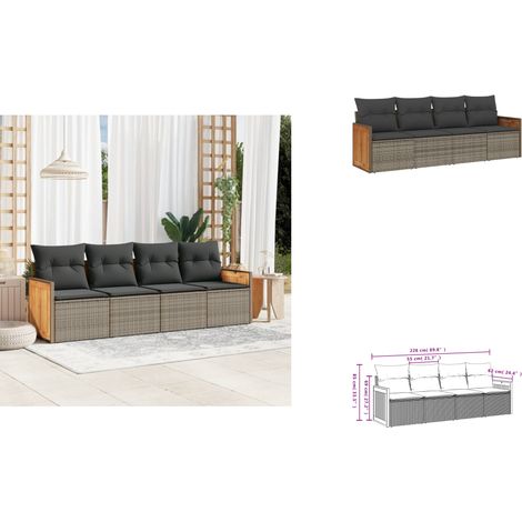 4-tlg. Garten-Sofagarnitur mit Kissen Grau Poly Rattan - Gartensortiment - Outdoor Möbel - Gartenlounge - Lounge Set - Rattan Gartenmöbel (1/3)
