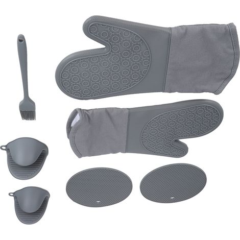 Ensemble de 7 gants isolants thermiques pour four et tapis de cuisson antidérapant pour les doigts, utilisables en cuisine et en extérieur. (1/5)