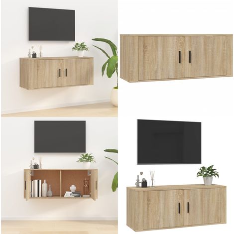 TV-Wandschrank Sonoma-Eiche 100x34,5x40 cm - Wandmontage - Holzschrank (1/5)