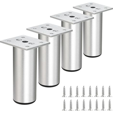 Set mit 4 10 cm (4 Zoll) langen Möbelfüßen aus Aluminium – Verstellbare Ersatzfüße für Möbel, Sofas, Betten, Tische usw., silberfarben (1/5)