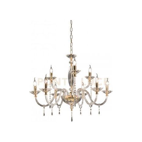 LAMPADARIO FIAMMA/9 CRISTALLO E ORO 9 LUCI ATTACCO E14 D.90CM