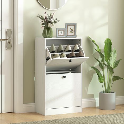 Porte-chaussures 47x26x85 cm blanches avec 2 tiroirs pliables, étagères réglables pour couloirs et petits espaces,, veinées