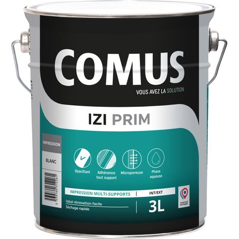 Comus – Peinture IZI'PRIM 3L – Impression microporeuse pour murs et plafonds – Séchage rapide – Faible teneur en COV – Aspect mat blanc (1/3)