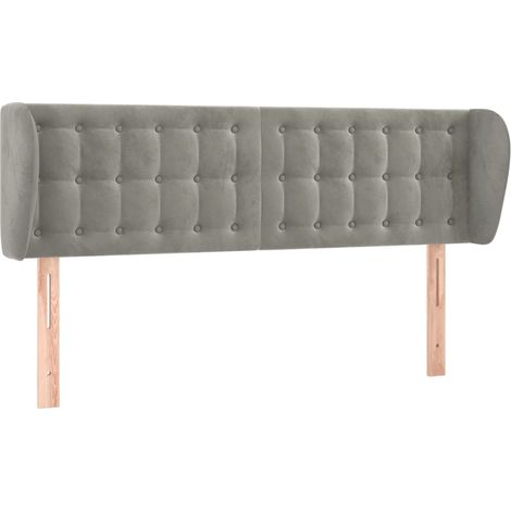 Tête de lit accessoire couchage chambre à coucher meuble capitonné avec rebord latéral 147 x 23 x 78/88 cm tissu velours gris clair TDL0205237