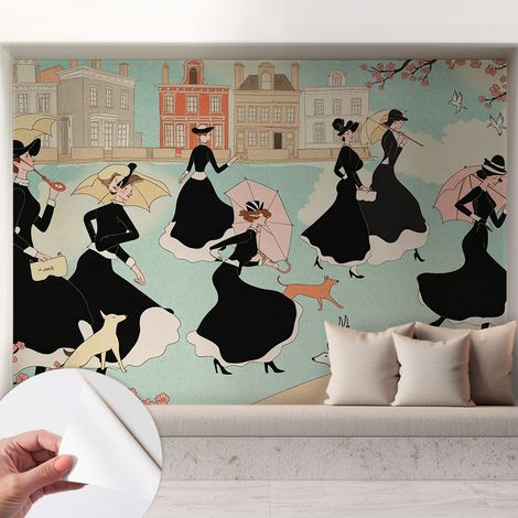 Tapete Selbstklebend - abwaschbar - trendige Wanddeko - elegant Fototapete Spazierende Frauen 208x146 cm (1/5)