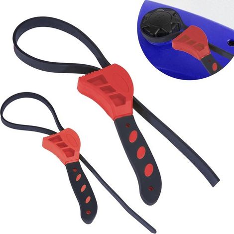2 llaves de correa para fontanería, Llave correa goma, Llaves correa filtros aceite 61 cm 50 cm, Abrebotellas goma ajustable filtros agua, Rojo (1/5)