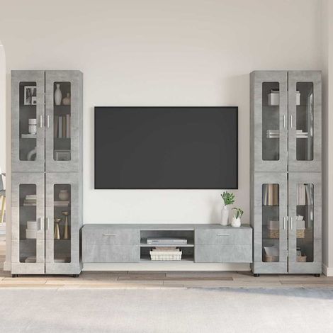 vidaXL Ensemble meuble TV FLORIN 3 pcs Gris béton Bois d'ingénierie
