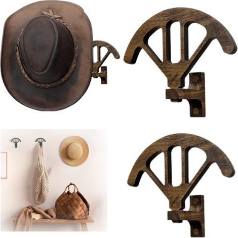 Porte-chapeaux - Porte-chapeaux de cowboy - Porte-chapeaux en bois - Porte-manteaux mural - Style rustique et western - Fixation murale - Pour chambre et salon - Bois - Rétro