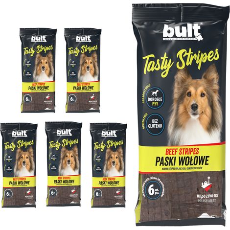 BULT Tasty Stripes, premios para perros, sabor a ternera, 5 x 60 g (1/3)