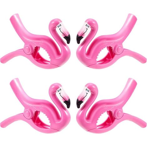 Lot de 4 pinces à serviettes de plage flamant rose, supports de chaise flamant rose, porte-serviettes perroquet portables pour la piscine en vacances (1/5)