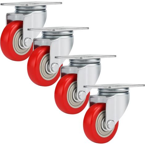 SET RUOTE GIREVOLI 75 mm ROTELLE SILENZIOSE PIROETTANTI IN POLIURETANO ROSSE, PER CARRELLO,MOBILI,ELETTRODOMESTICI, BANCHI DA LAVORO (1/5)